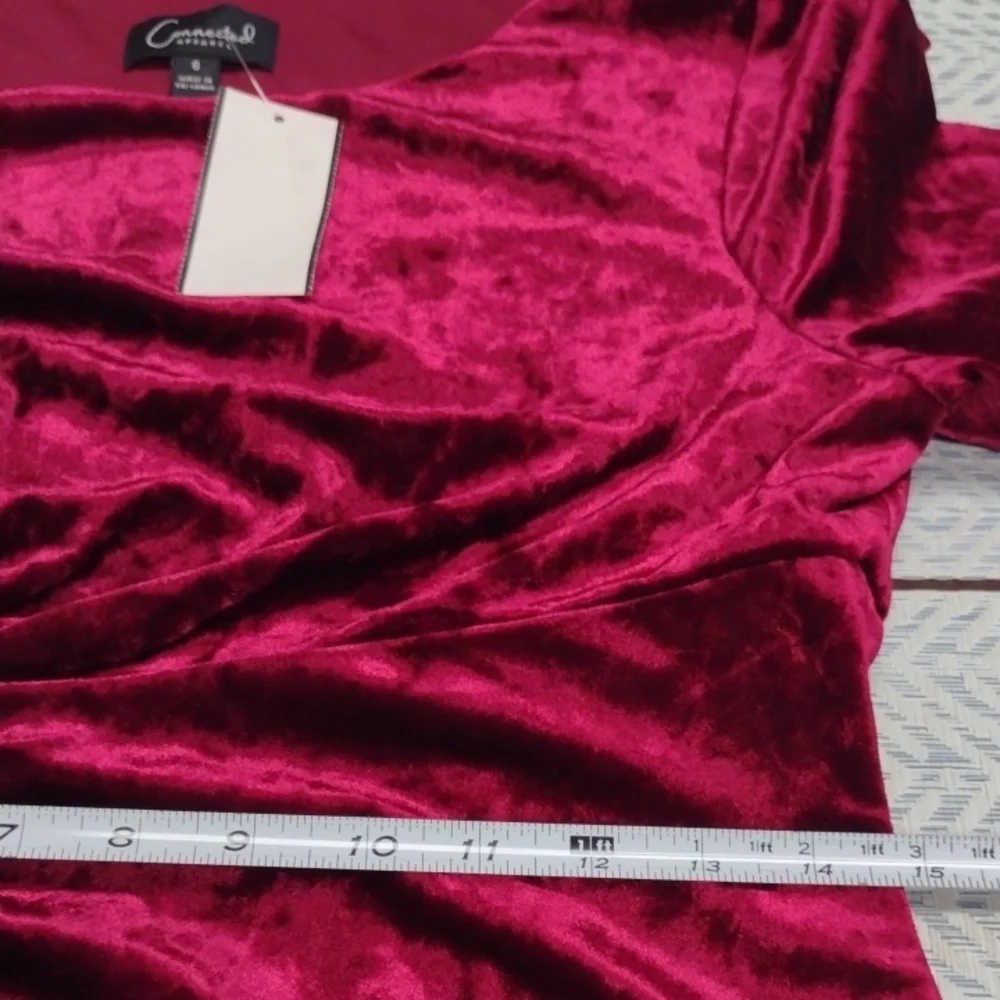 NEW Luxurious Velvet Long Sleeve Dress in Deep Red,Wedding Guest, Party Guest - Picture 9 of 12